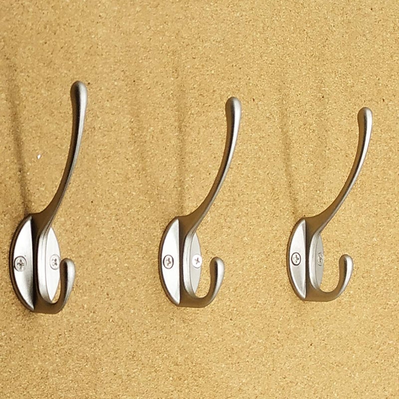 IBosins 10 Pack Heavy Duty Dual Coat Hooks Wall Mounted with 40 Screws Retro Double Hooks Utility Silvery Hooks for Coat, Scarf, Bag, Towel, Key, Cap, Cup, Hat (Silvery) - Image 5